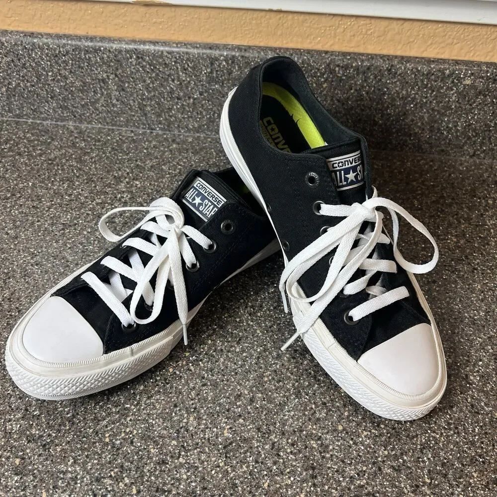 Converse wt Lunarlon Low Top Women's 9 Black Canvas Sneaker Skate Lace Up Mens 7 - Picture 2 of 12